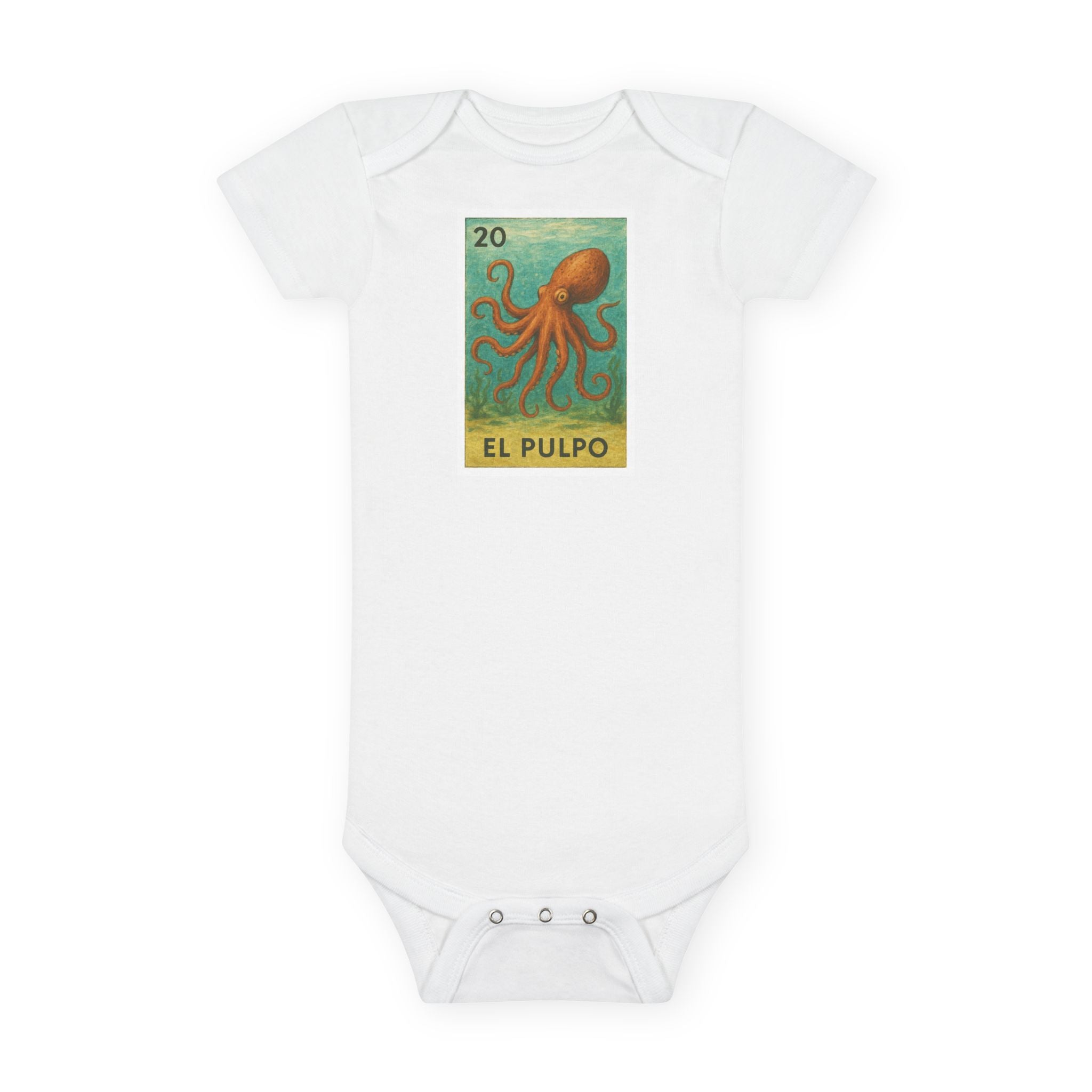 Octopus Lotería - Baby Short Sleeve 100% Cotton Onesie (El Pulpo)