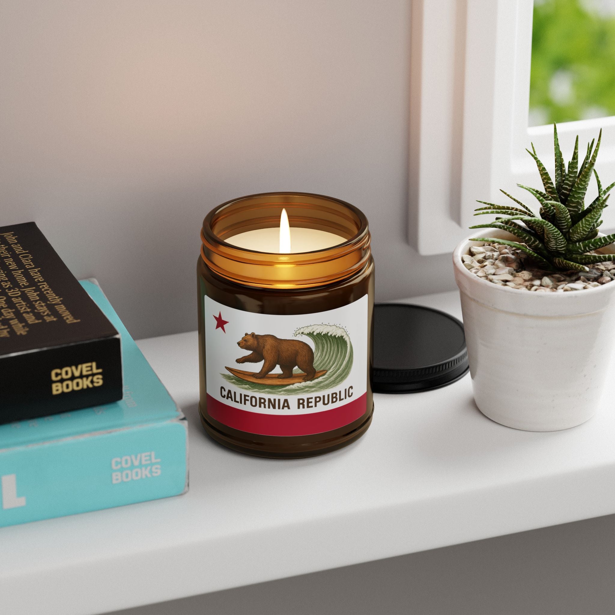 California Surfing Bear Flag - Scented Soy Candle