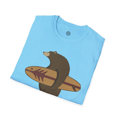 Surfing Grizzly Bear by Fabian Lavater Unisex - Soft Style U.S. Cotton T-Shirt