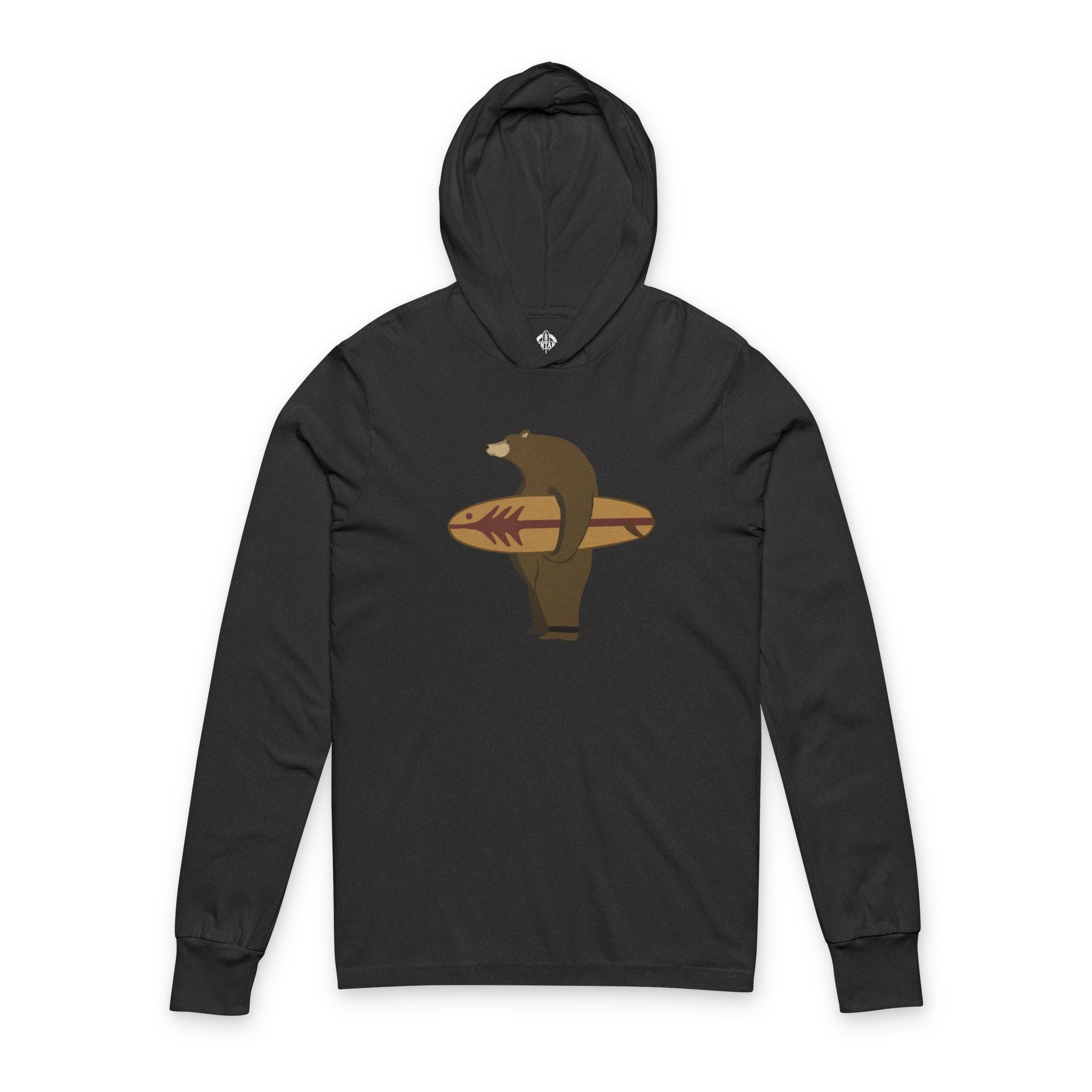 Surfing Grizzly Bear by Fabian Lavater cotton hooded long sleeve t-shirt image 5