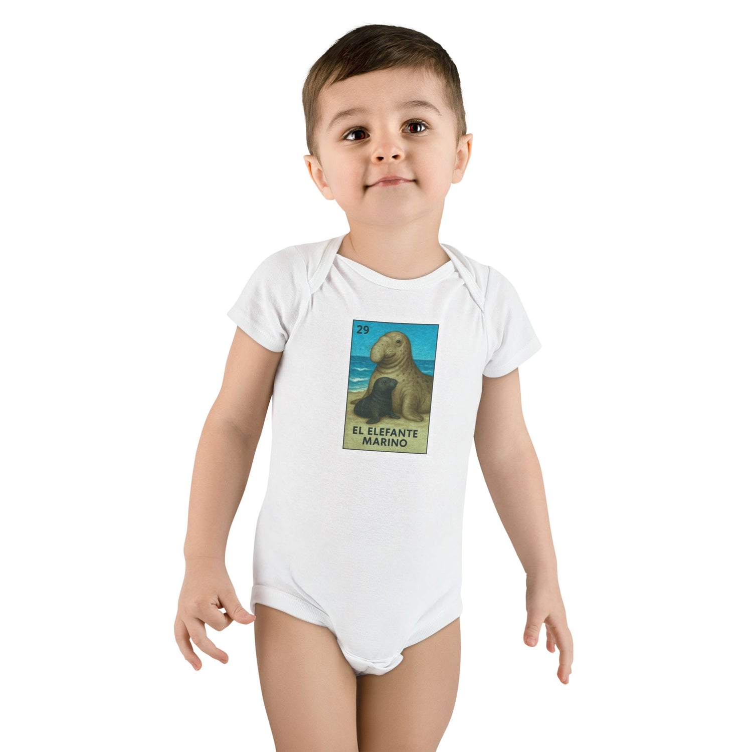Elephant Seal Lotería baby cotton onesie image 6