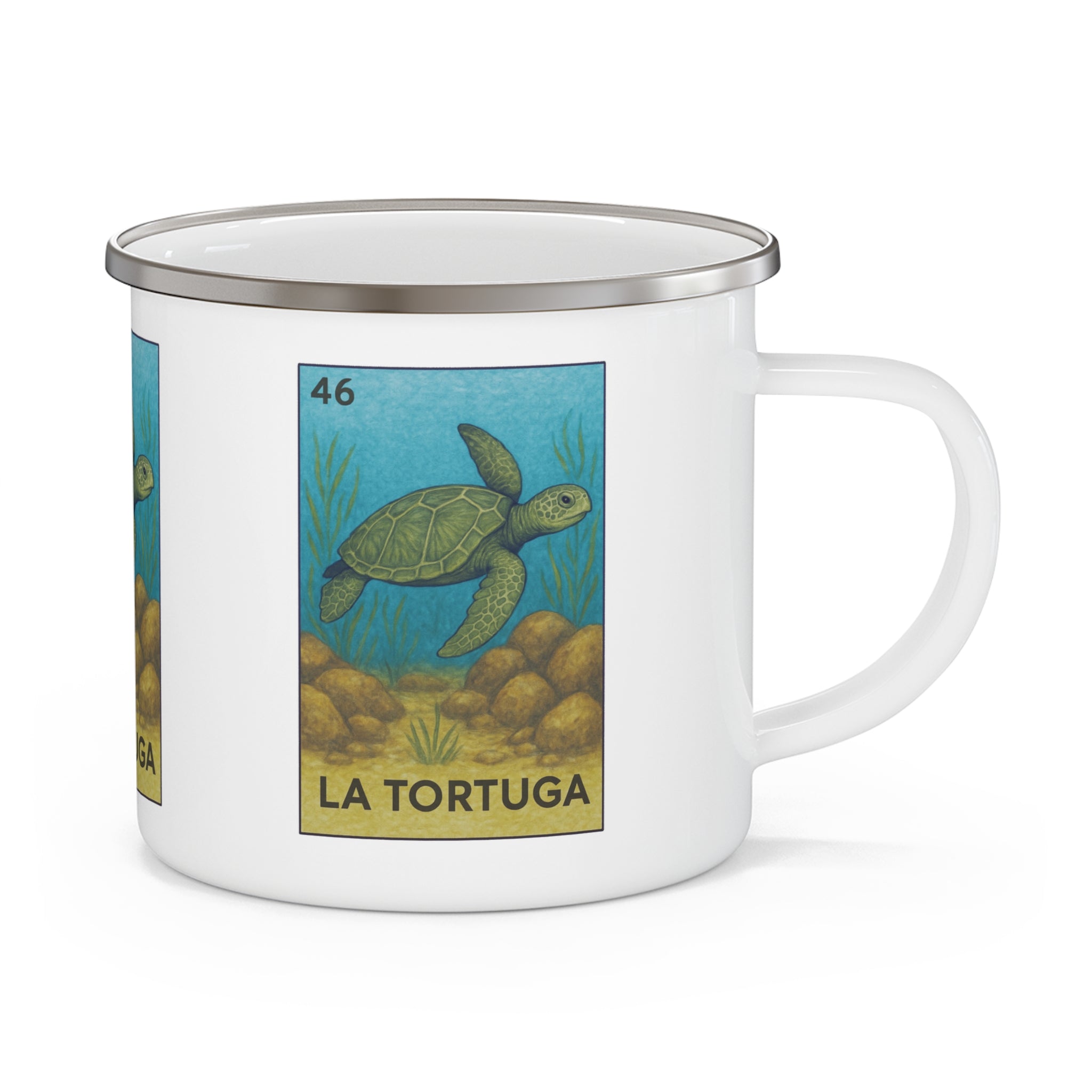 Turtle Lotería Enamel Camping Mug (La Tortuga) (12oz - small)