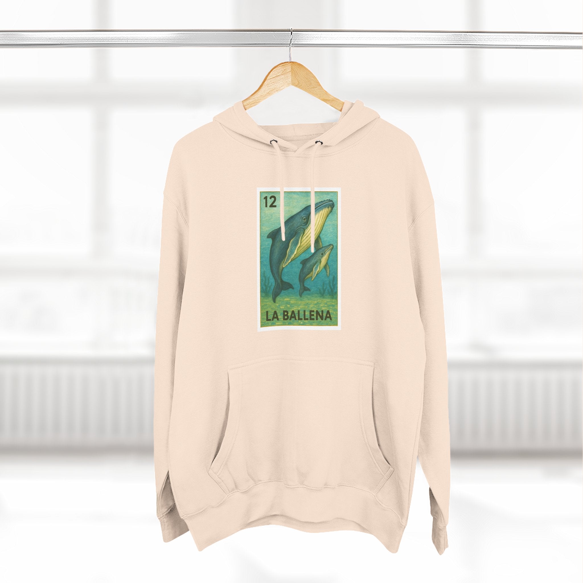 Whale Lotería Unisex - Pull-Over Cotton Blend Fleece Hoodie (La Ballena)