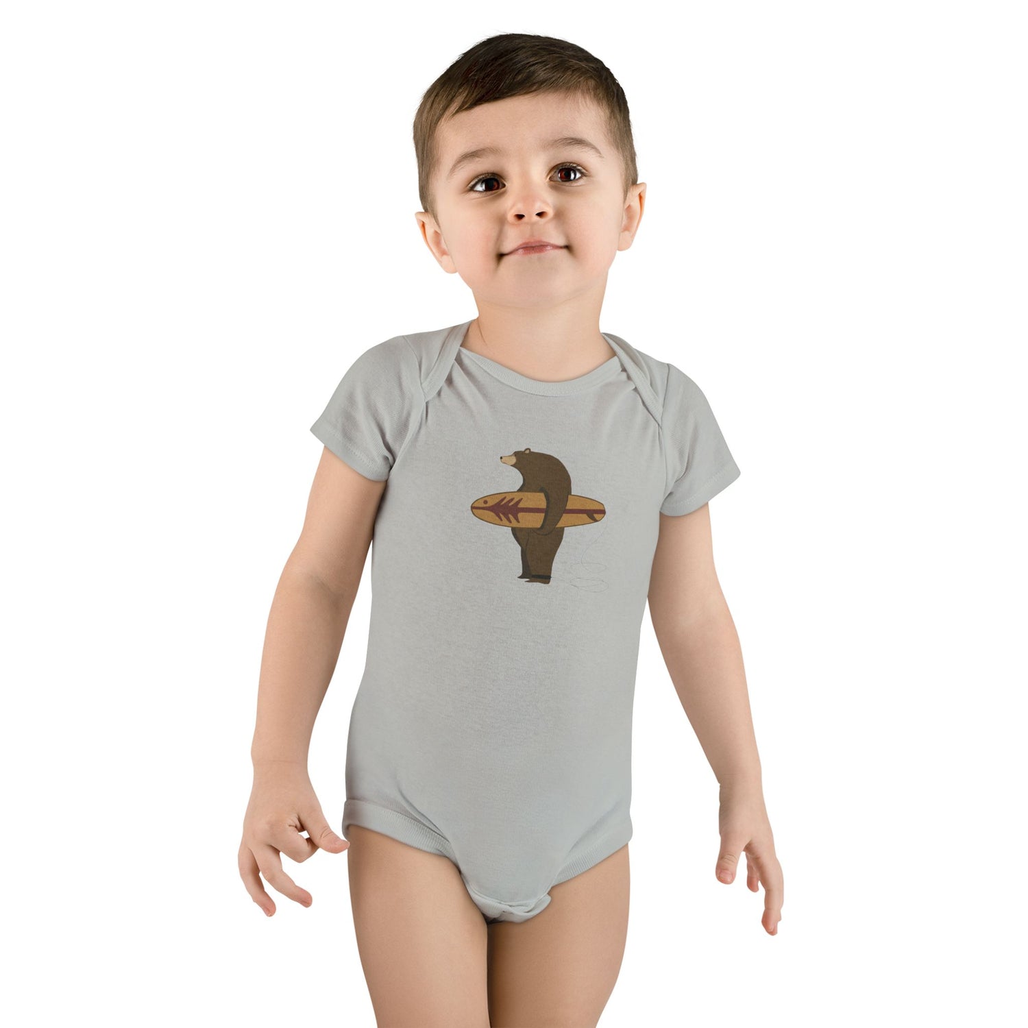 Surfing Grizzly Bear by Fabian Lavater baby cotton onesie image 9