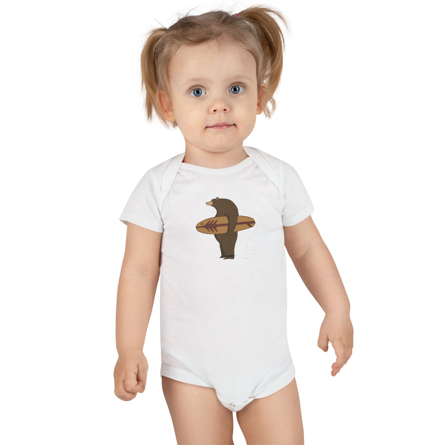 Surfing Grizzly Bear by Fabian Lavater baby cotton onesie image 7