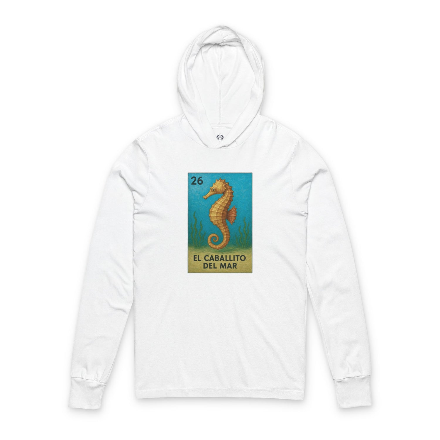 Seahorse Lotería cotton hooded long sleeve t-shirt image 3