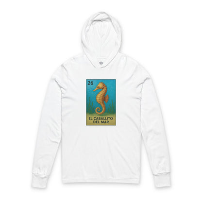 Seahorse Lotería cotton hooded long sleeve t-shirt image 3