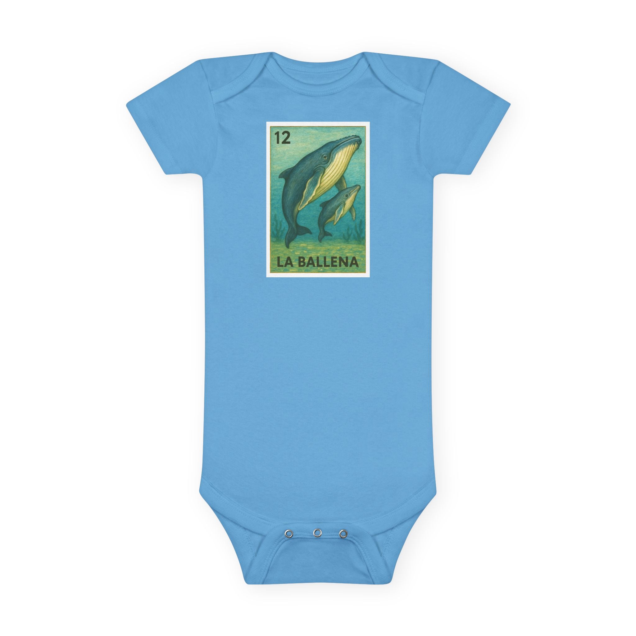 Whale Lotería baby cotton onesie image 1