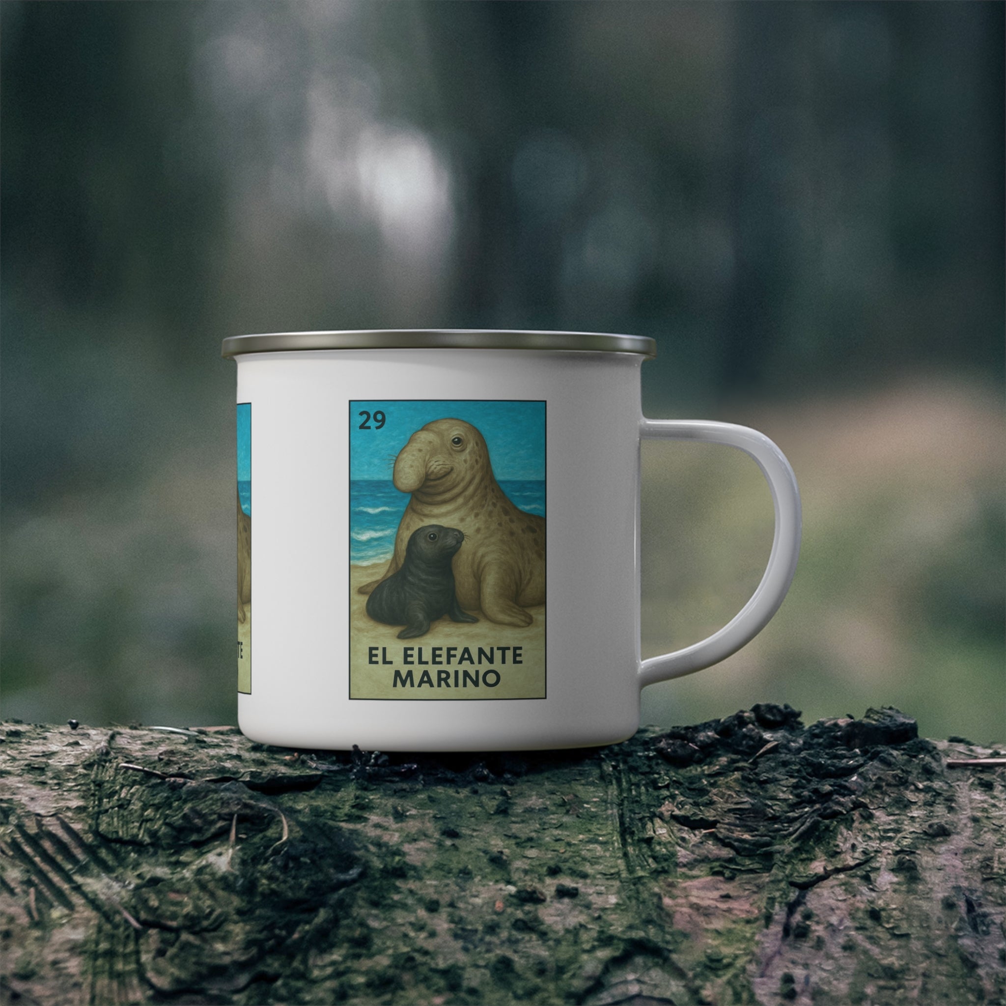 Elephant Seal Lotería Enamel Camping Mug (El Elefante Marino) (12oz - small)