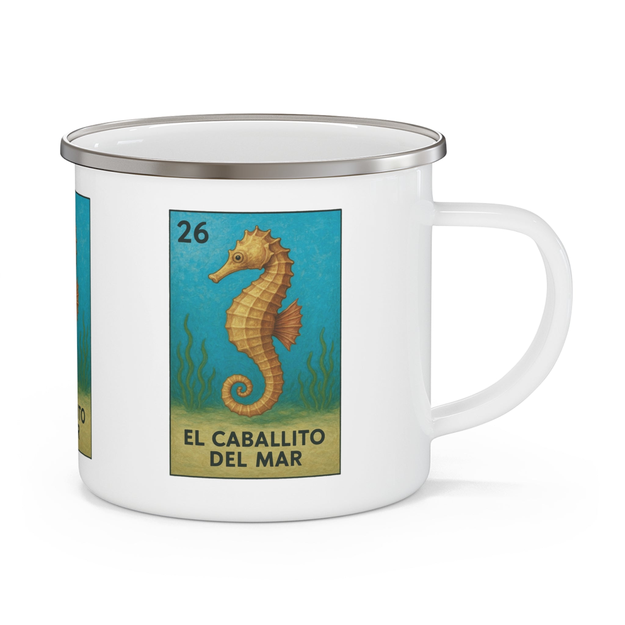 Seahorse Lotería Enamel Camping Mug (El Caballito del Mar) (12oz - small)