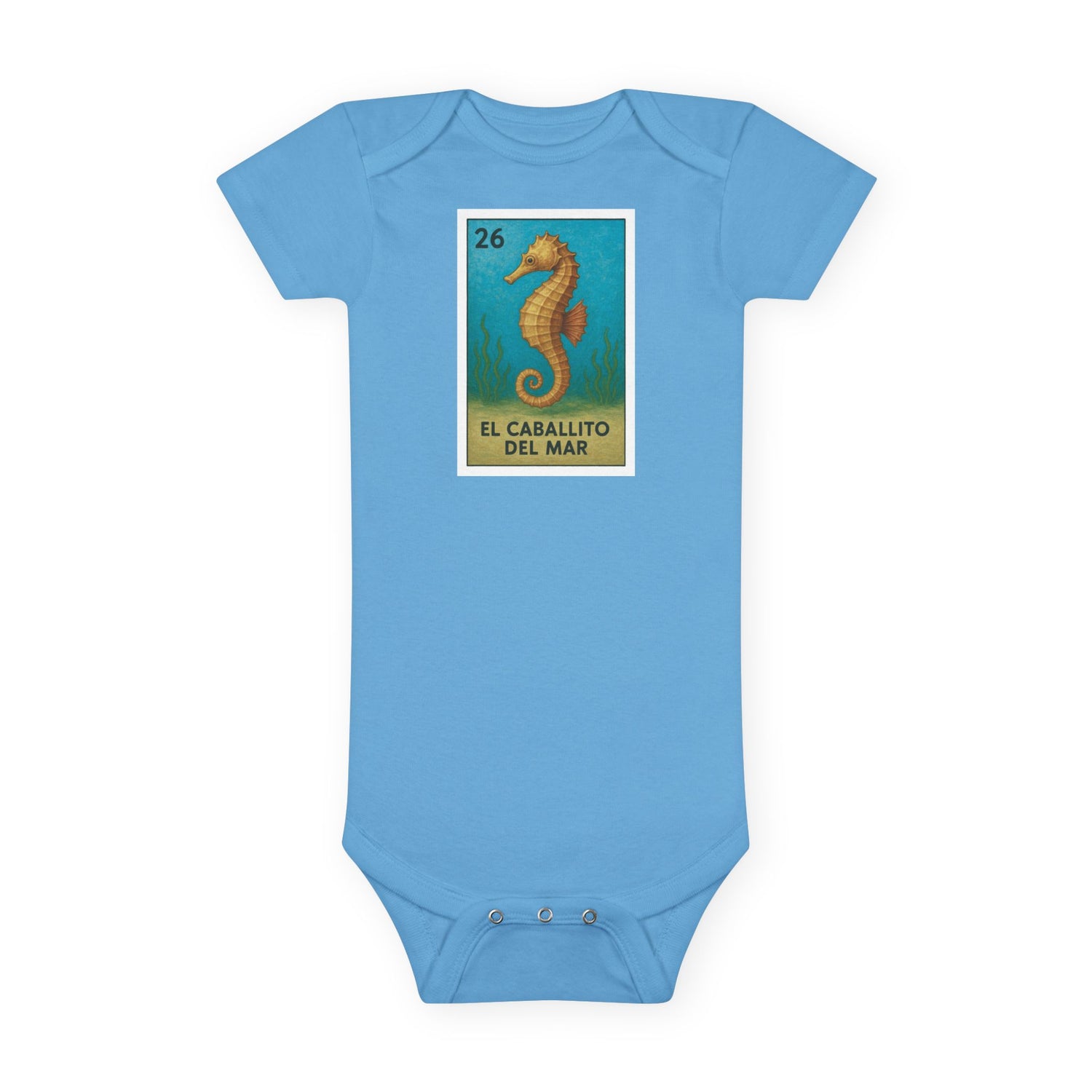 Seahorse Lotería baby cotton onesie image 1