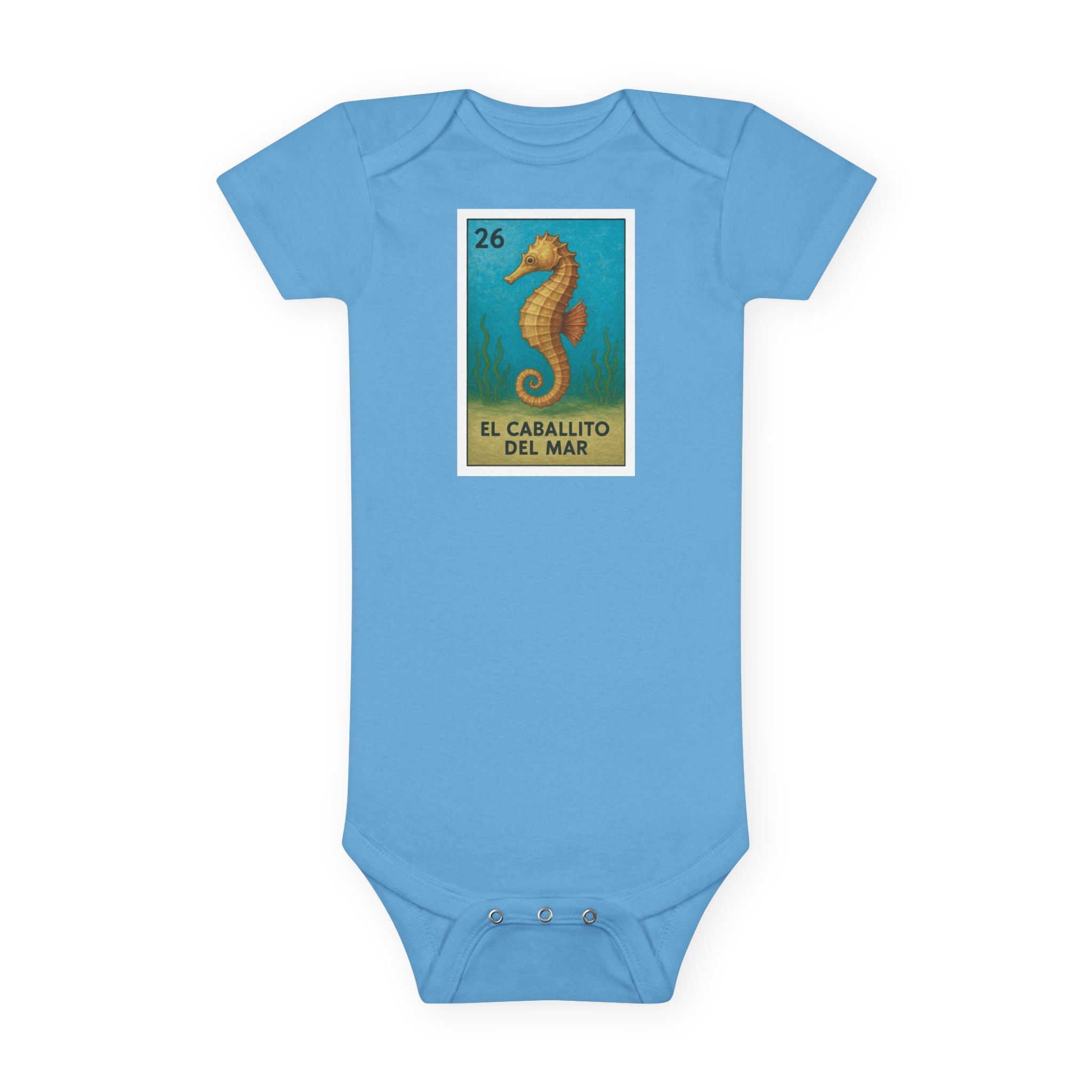 Seahorse Lotería baby cotton onesie image 1