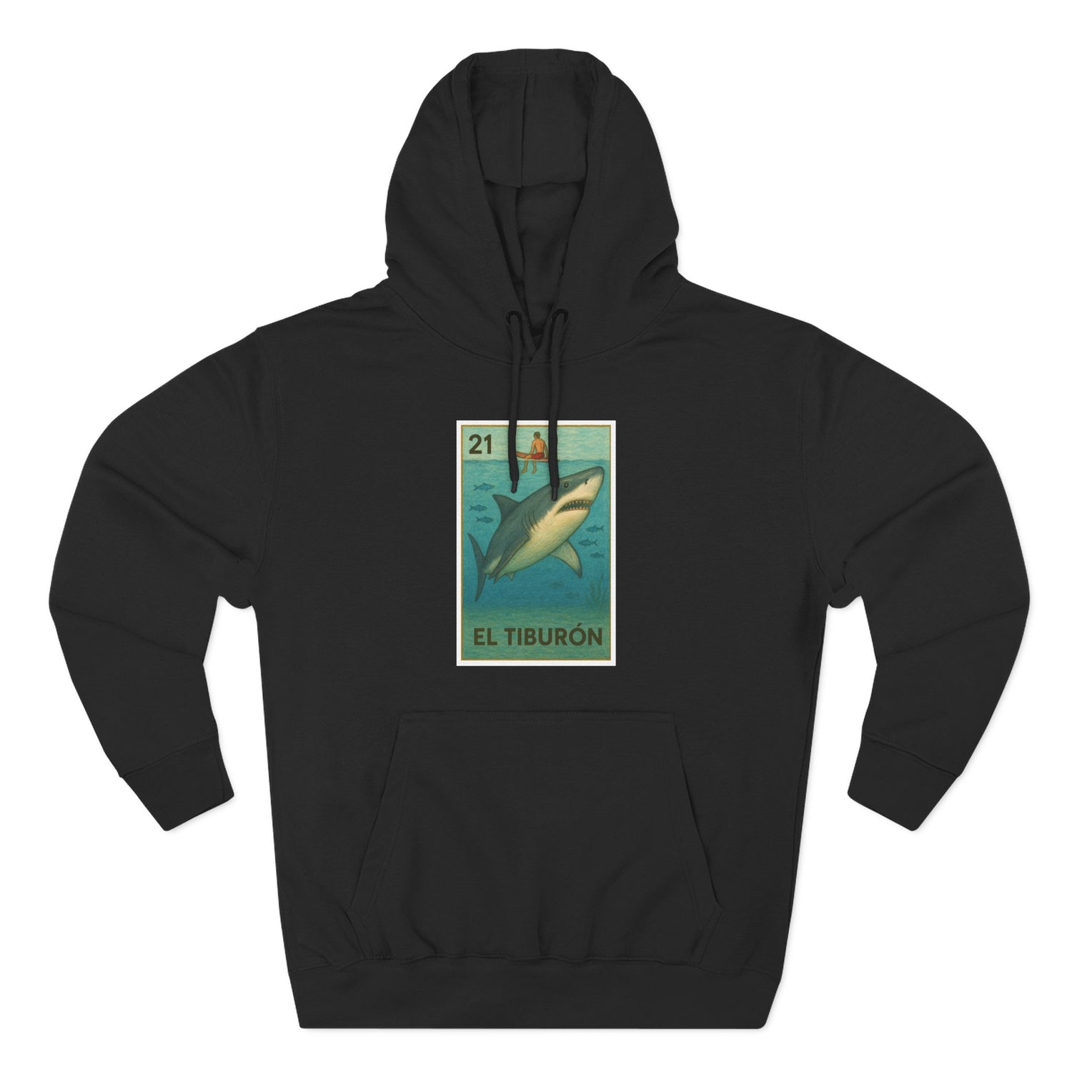 Shark Lotería Unisex - Pull-Over Cotton Blend Fleece Hoodie (El Tiburón)