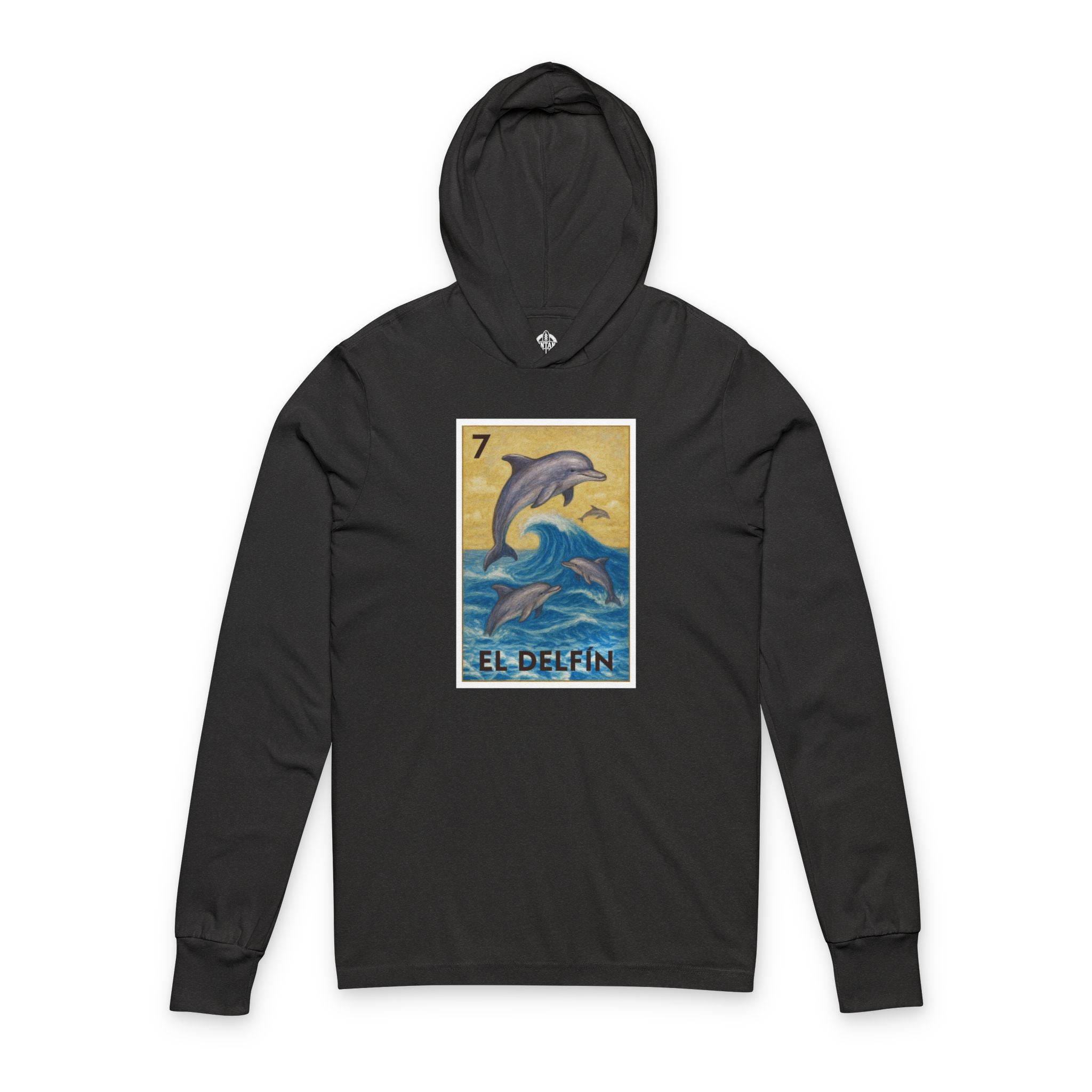 Dolphin Lotería cotton hooded long sleeve t-shirt image 5