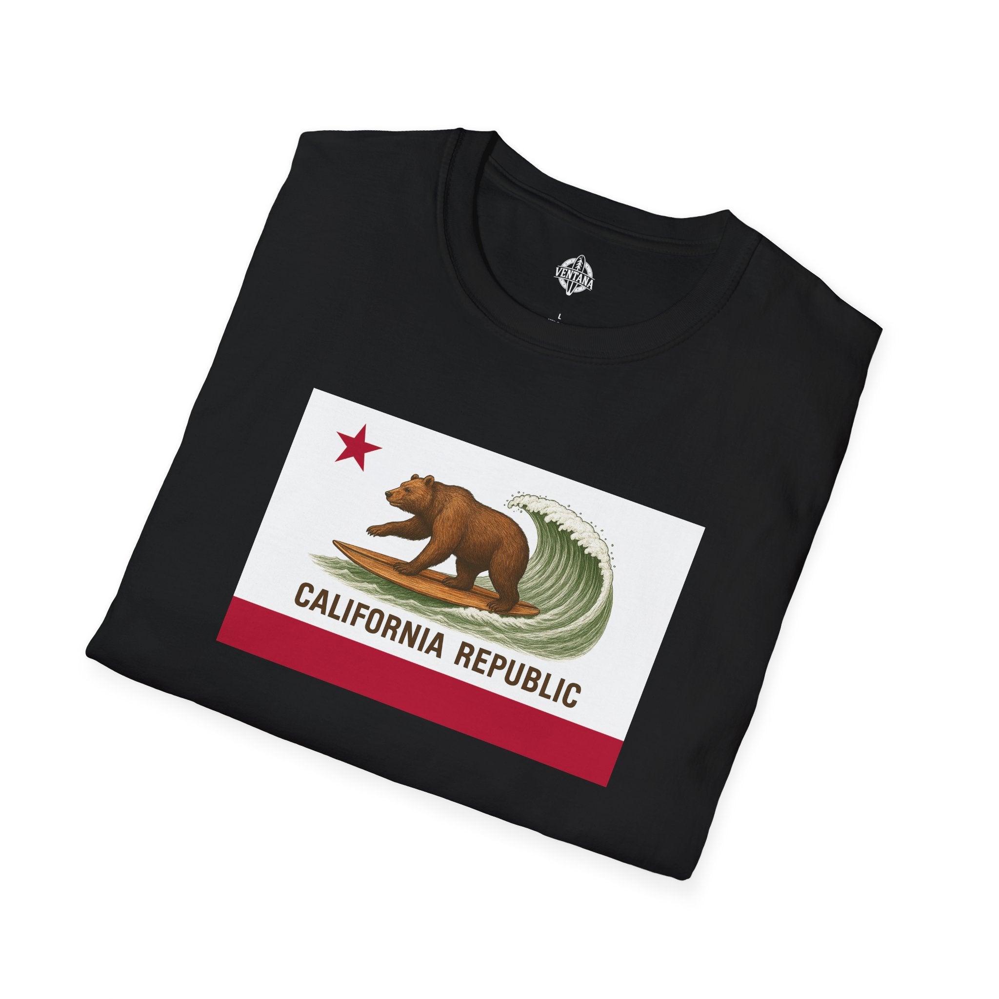 California Surfing Bear Flag Unisex - Soft Style U.S. Cotton T-Shirt