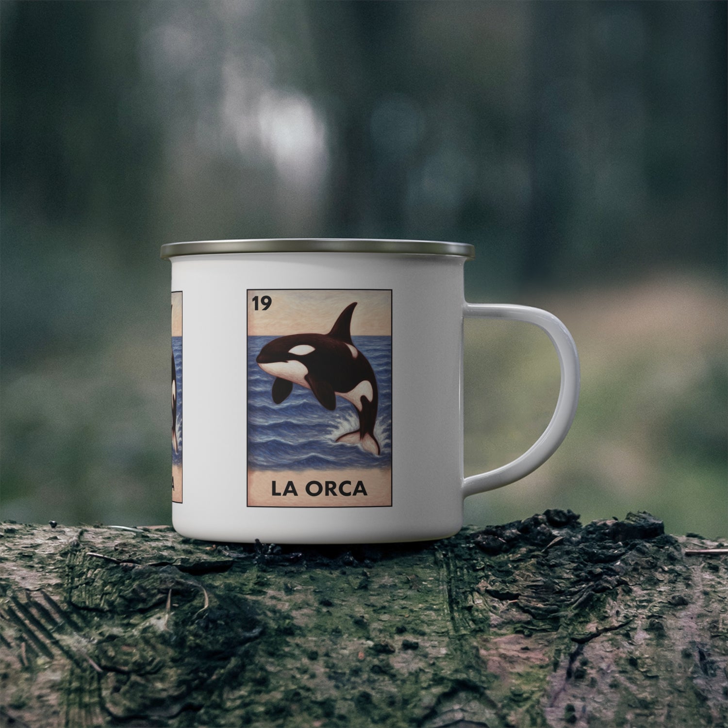 Orca Lotería Enamel Camping Mug (La Orca) (12oz - small)