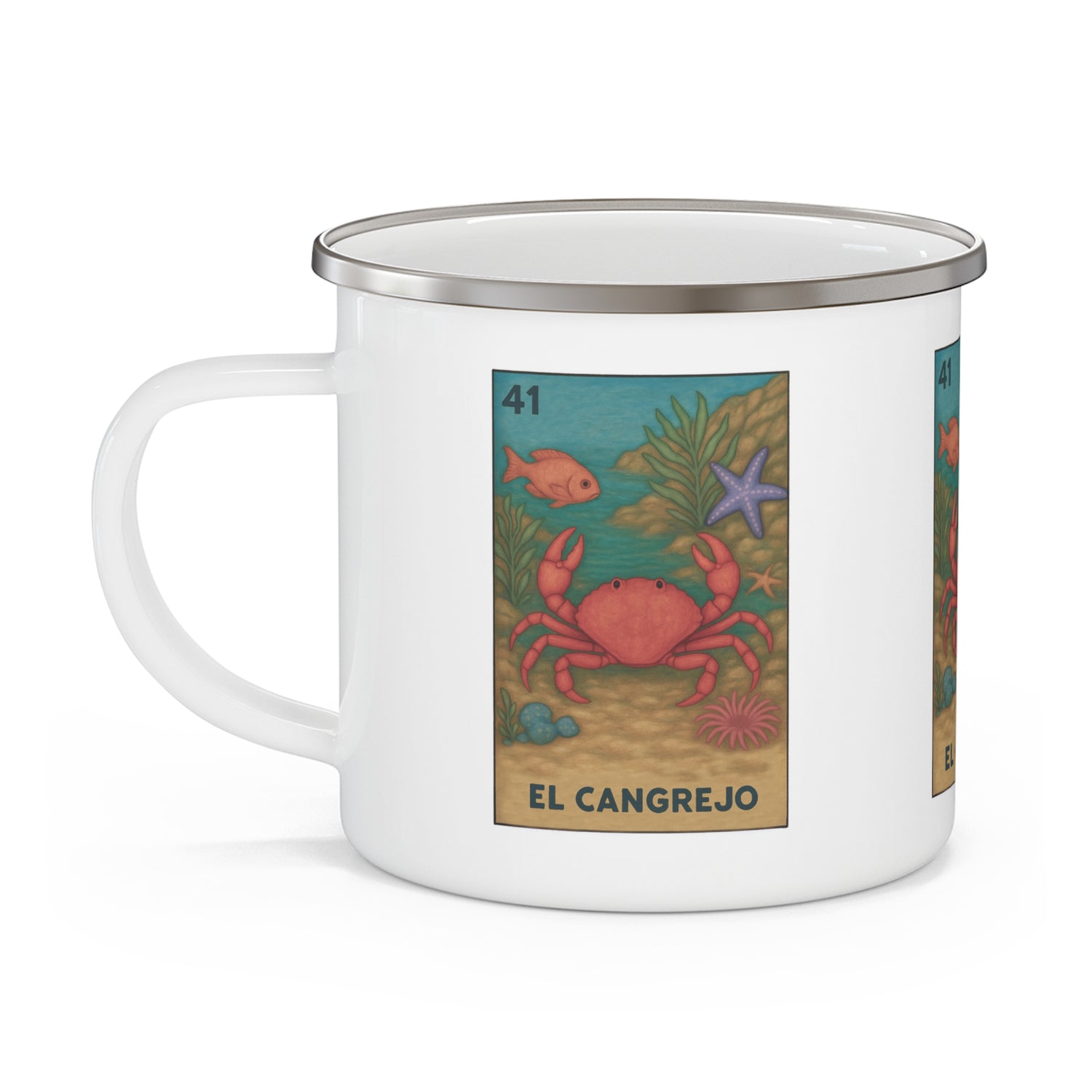 Crab Lotería Enamel Camping Mug (Cangrejo) (12oz - small)