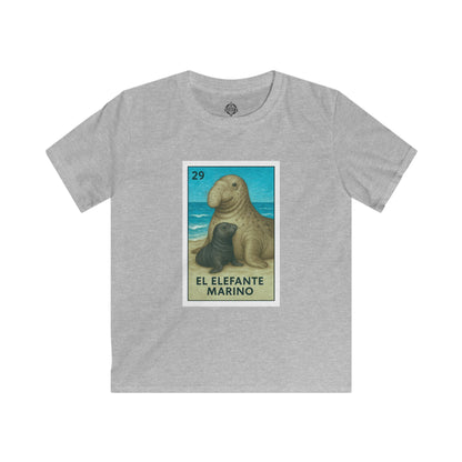 Elephant Seal Lotería Kids - Soft Style U.S. Cotton T-Shirt (El Elefante Marino)
