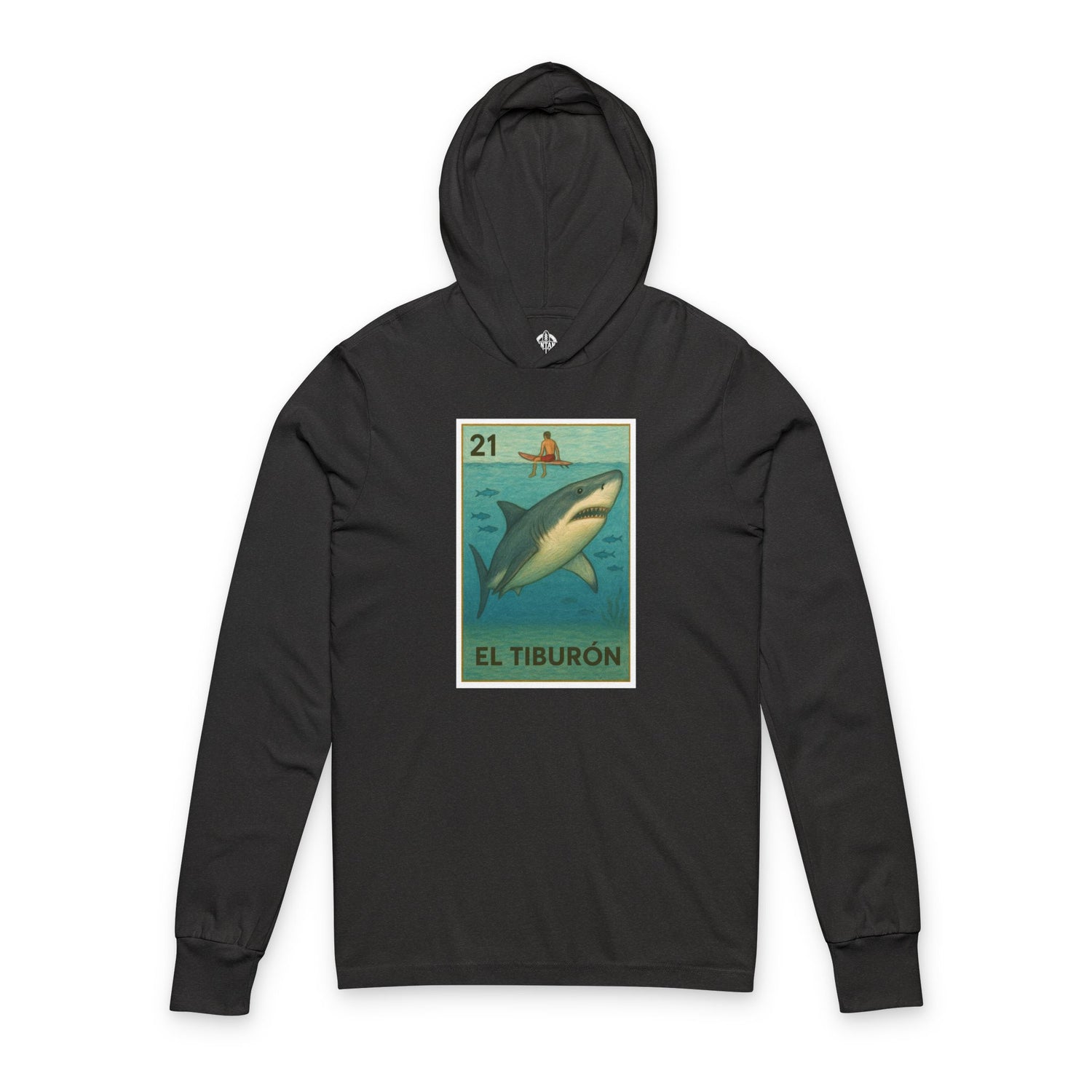 Shark Lotería cotton hooded long sleeve t-shirt image 4