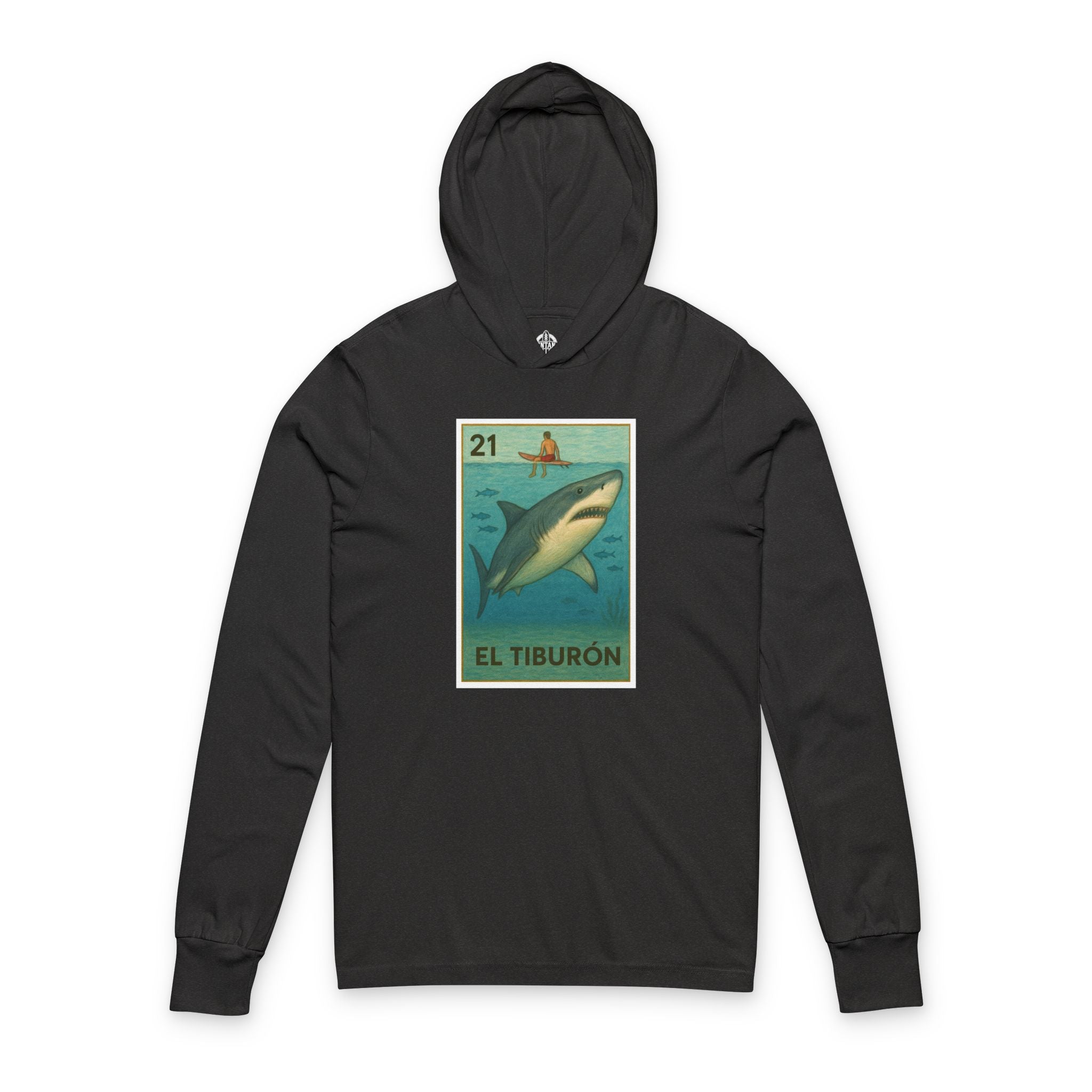Shark Lotería cotton hooded long sleeve t-shirt image 4