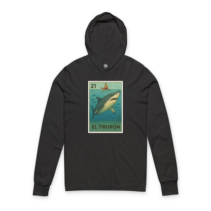 Shark Lotería cotton hooded long sleeve t-shirt image 4