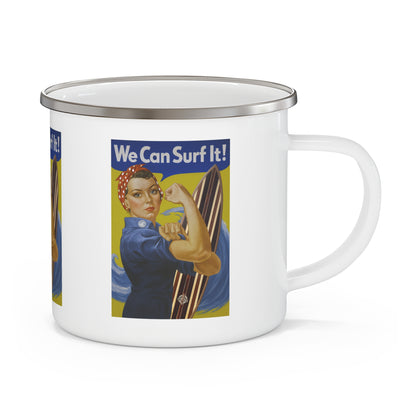 Rosie the Surfer Enamel Camping Mug (Small, 12oz)