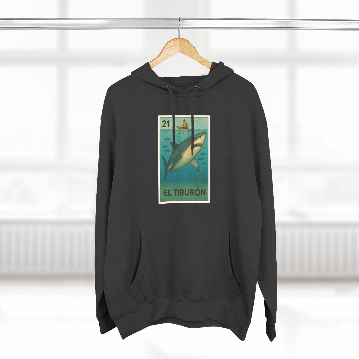Shark Lotería Unisex - Pull-Over Cotton Blend Fleece Hoodie (El Tiburón)