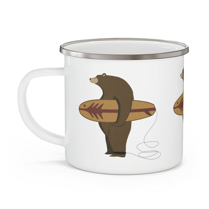 Surfing Grizzly Bear by Fabian Lavater Enamel Camping Mug (12oz - small)