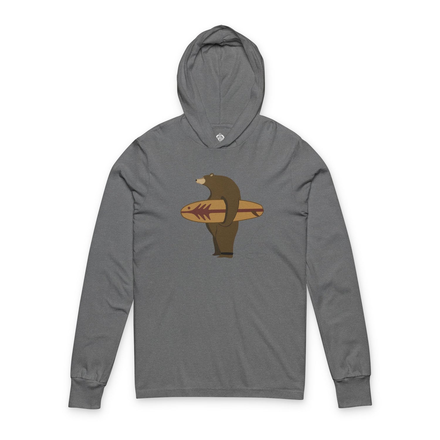 Surfing Grizzly Bear by Fabian Lavater cotton hooded long sleeve t-shirt image 2