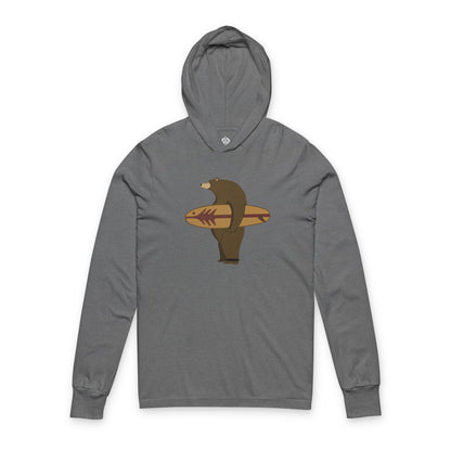 Surfing Grizzly Bear by Fabian Lavater cotton hooded long sleeve t-shirt image 2