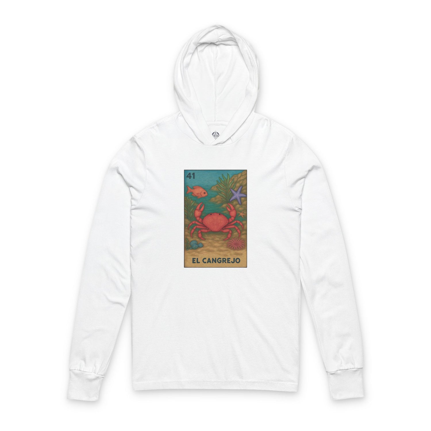 Crab Lotería cotton hooded long sleeve t-shirt image 3