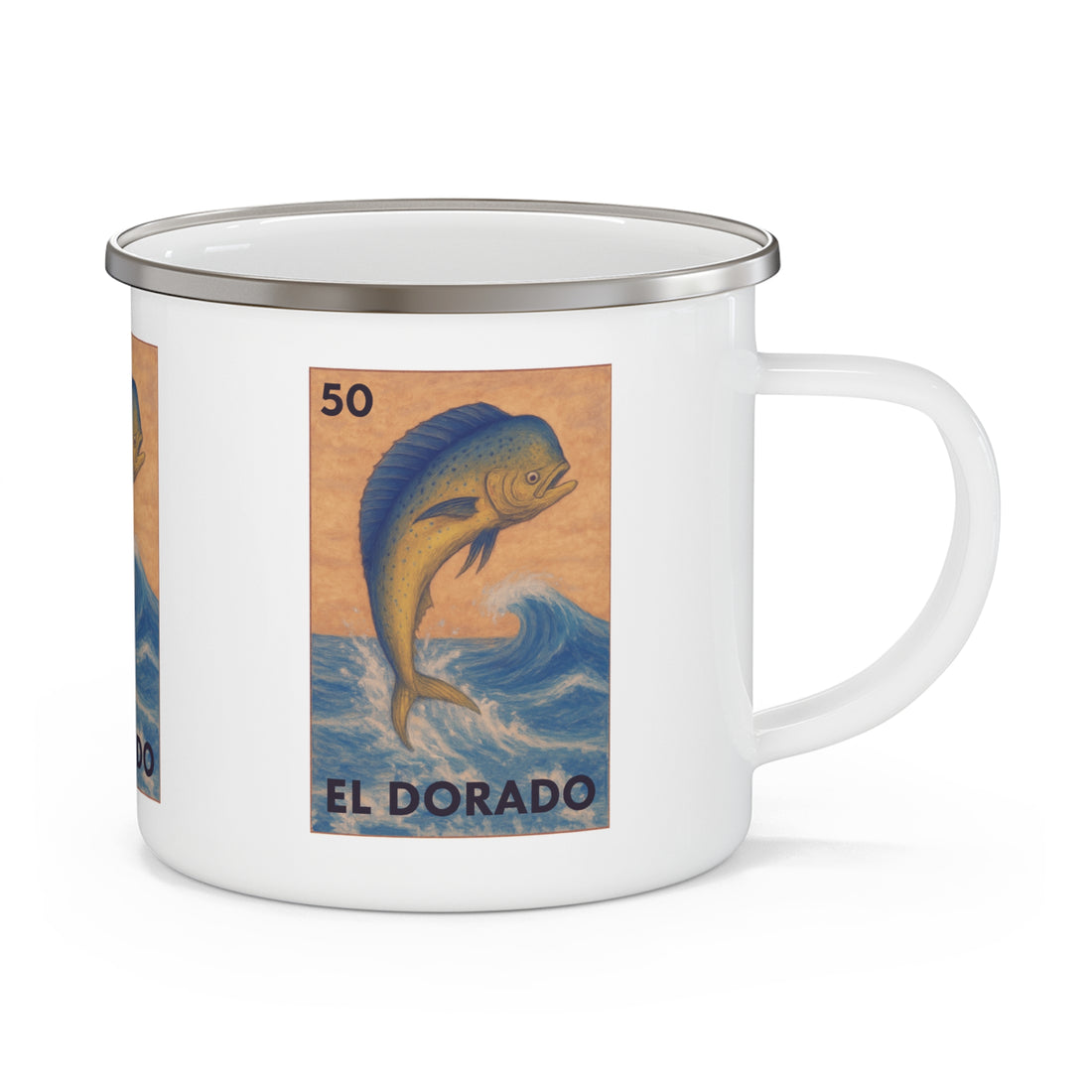 Dorado Lotería Enamel Camping Mug (El Dorado) (12oz - small)