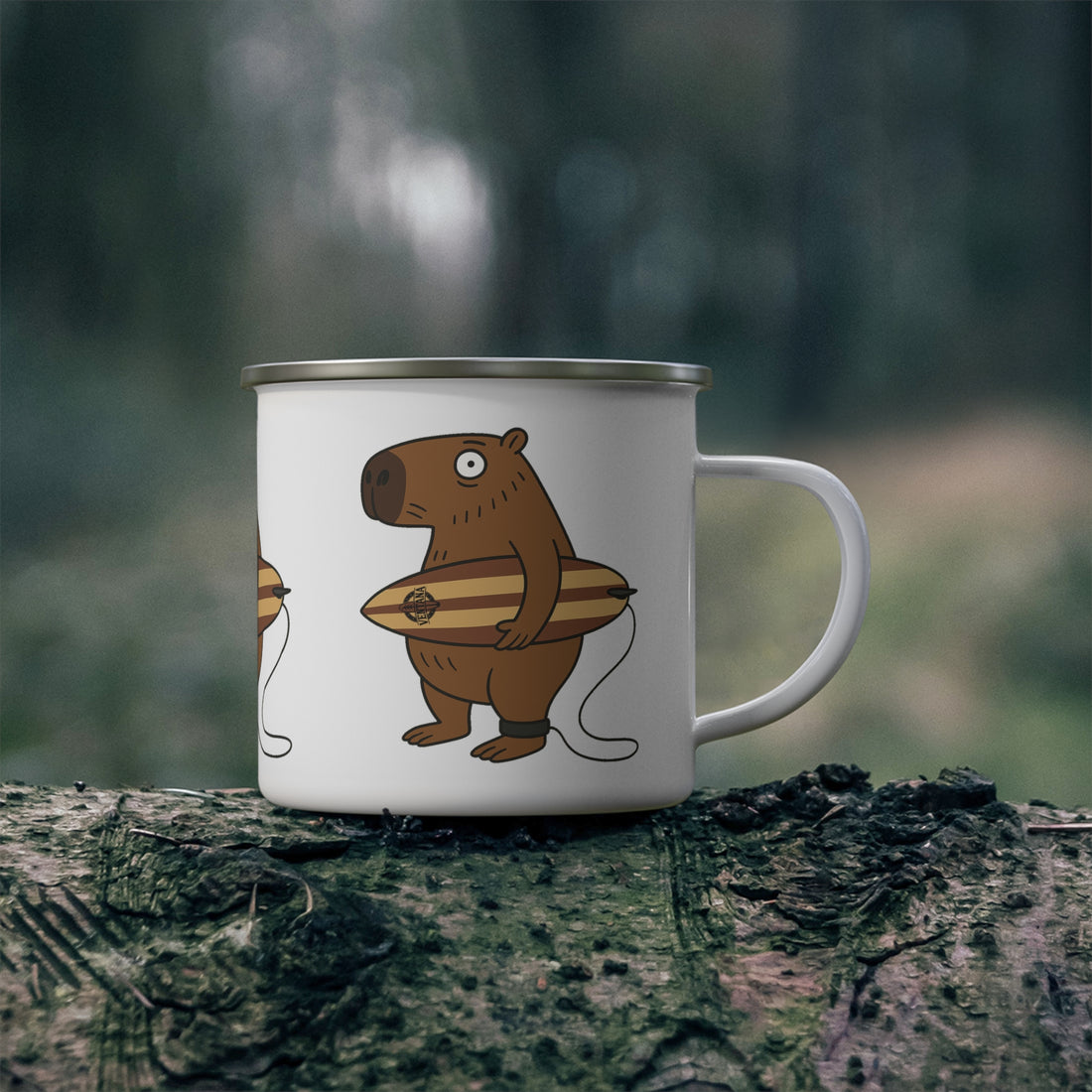 Capybara Surfer Enamel Camping Mug (12oz - small)