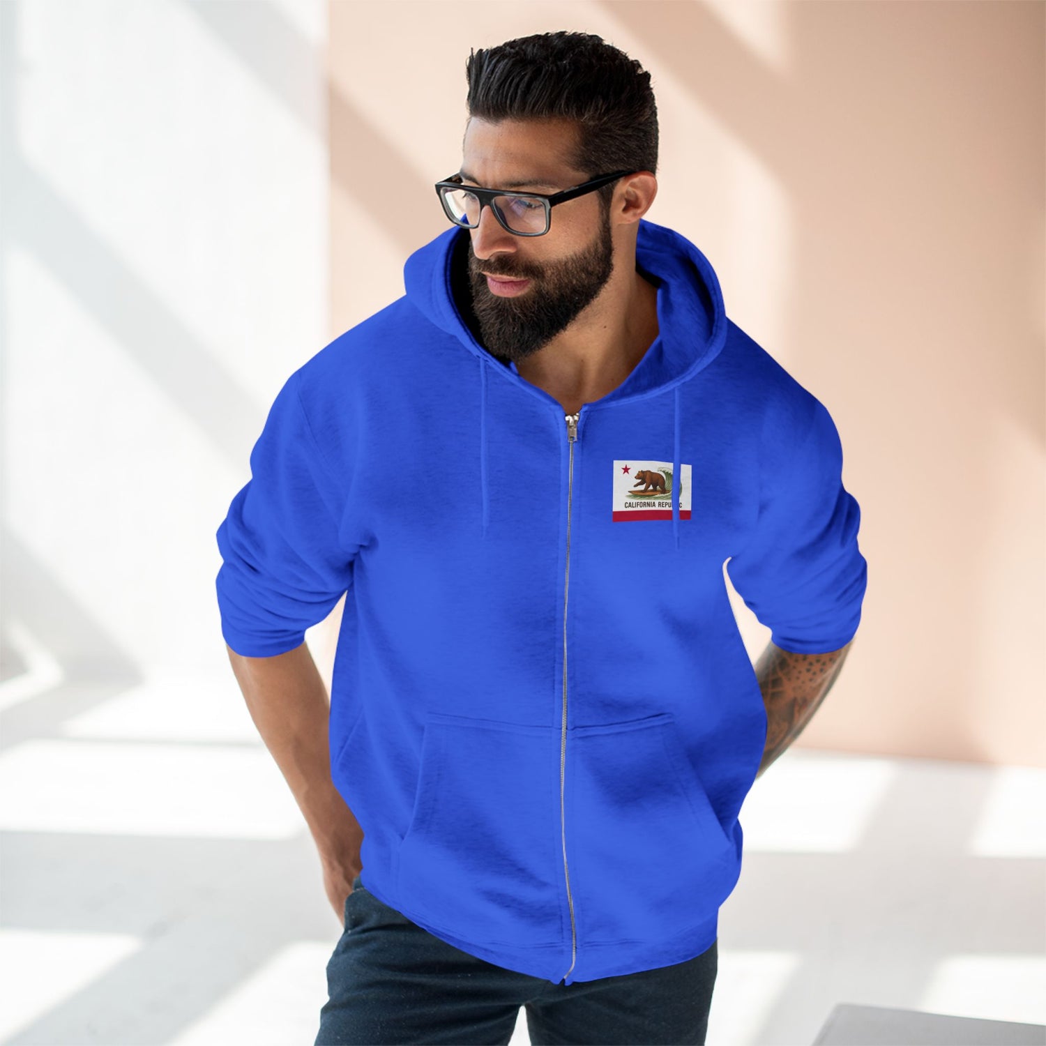 California Surfing Bear Flag Zip Hoodie