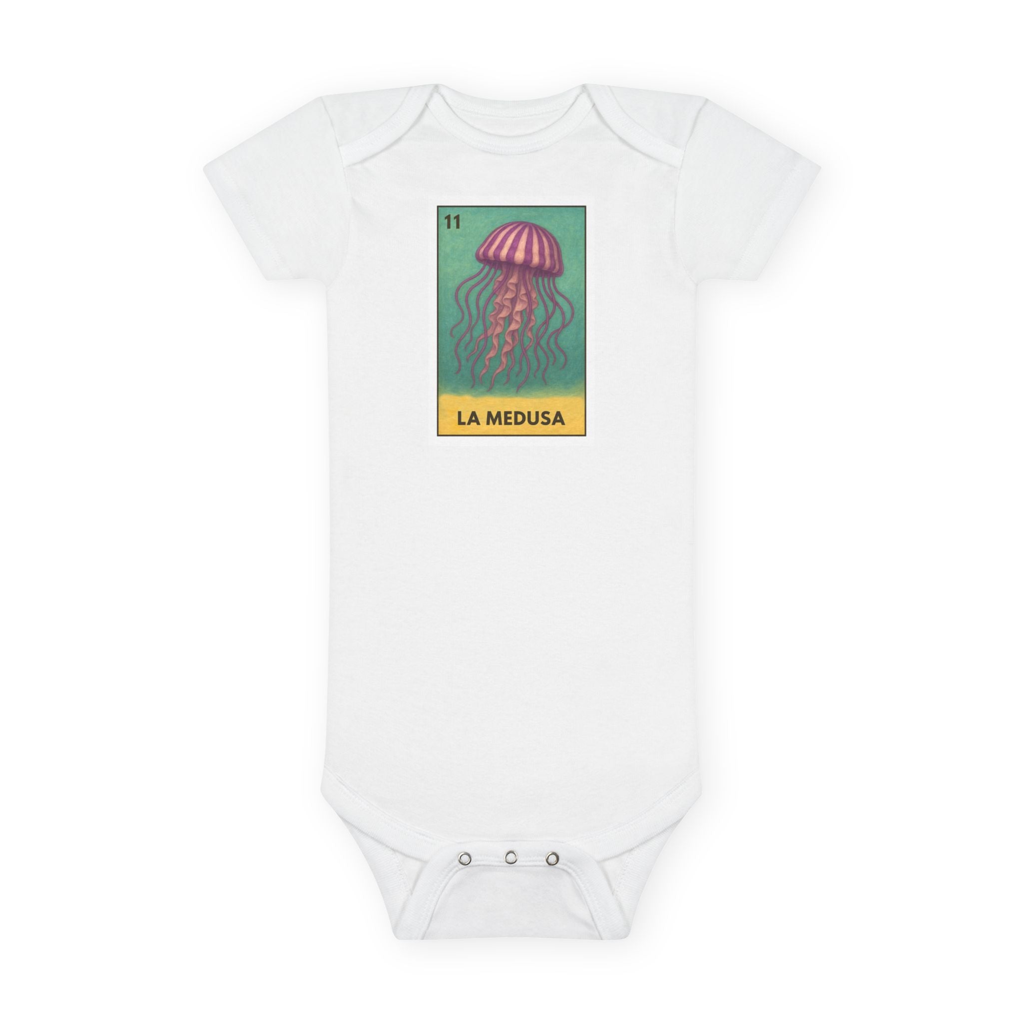 Sea Jelly Lotería baby cotton onesie image 3