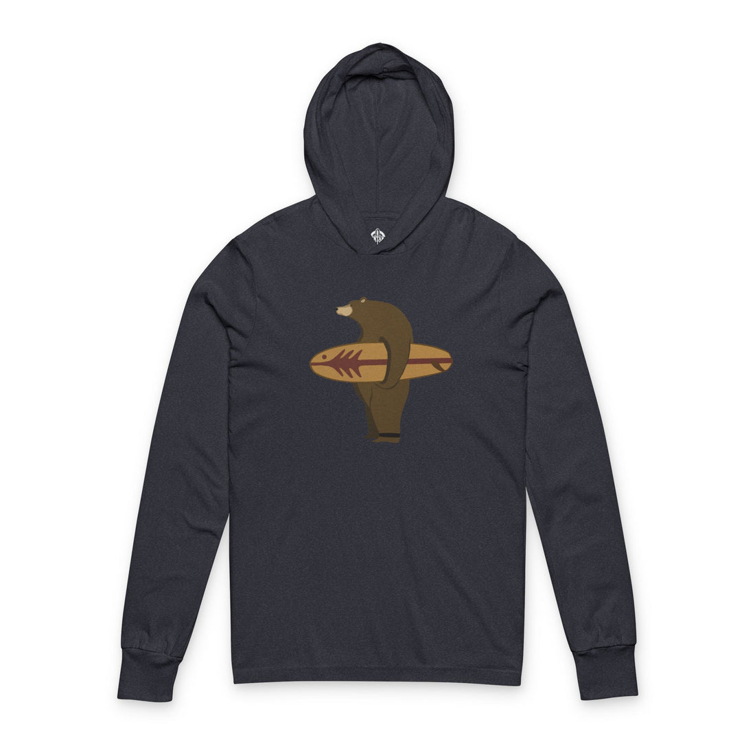 Surfing Grizzly Bear by Fabian Lavater cotton hooded long sleeve t-shirt image 1