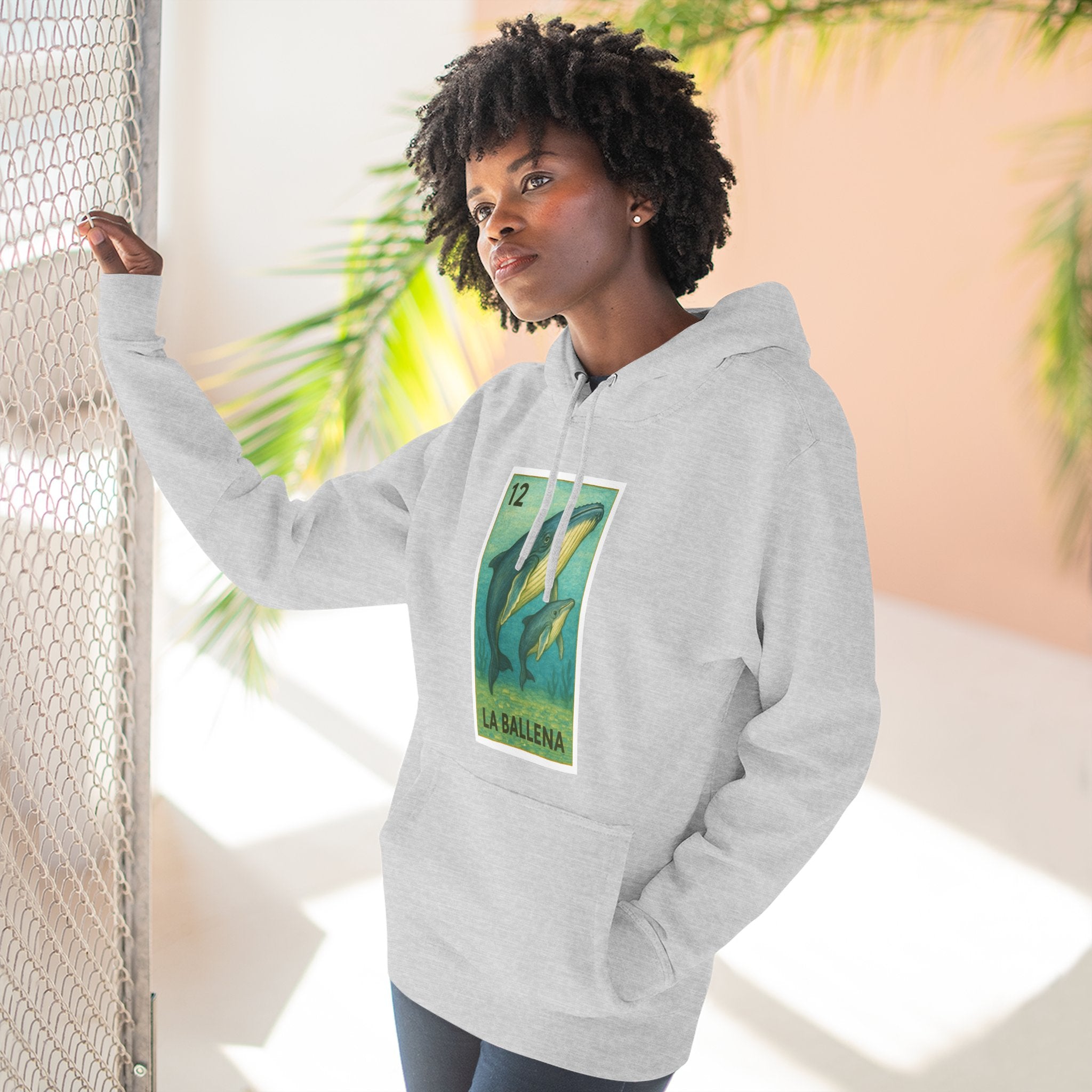 Whale Lotería Unisex - Pull-Over Cotton Blend Fleece Hoodie (La Ballena)