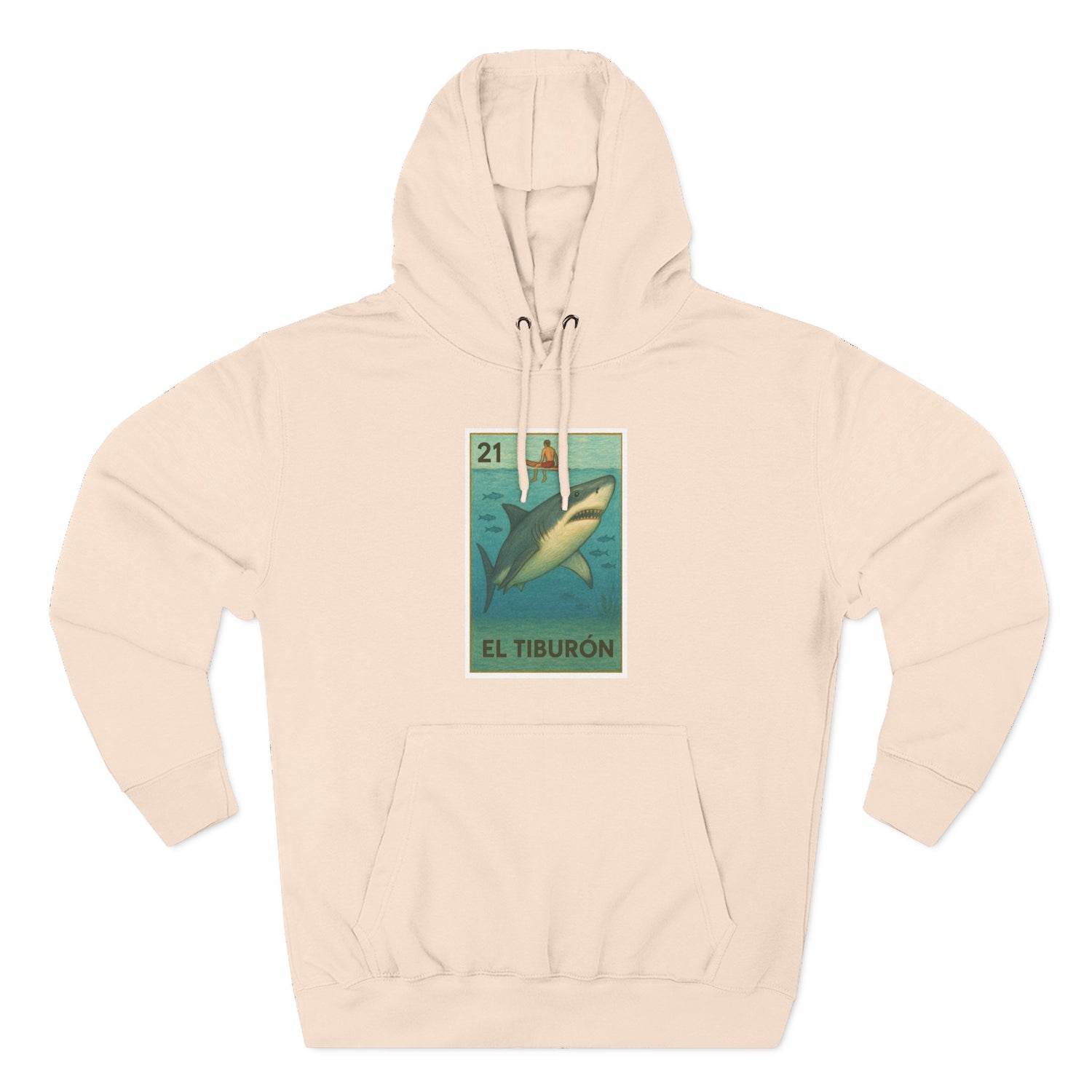 Shark Lotería Unisex - Pull-Over Cotton Blend Fleece Hoodie (El Tiburón)