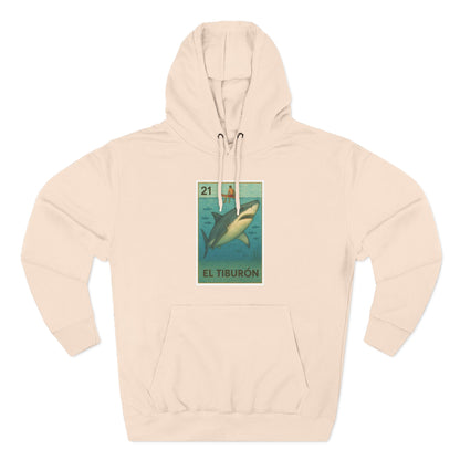 Shark Lotería Unisex - Pull-Over Cotton Blend Fleece Hoodie (El Tiburón)