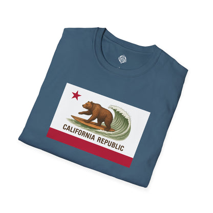 California Surfing Bear Flag Unisex - Soft Style U.S. Cotton T-Shirt