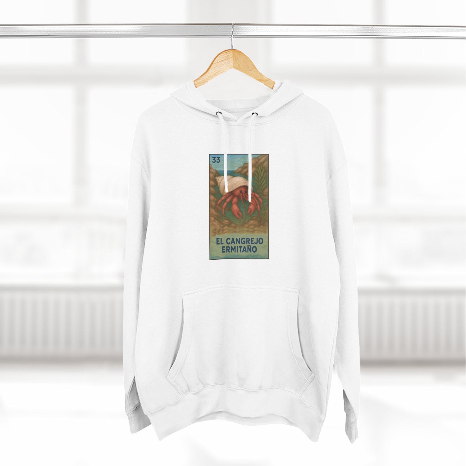 Hermit Crab Lotería Unisex - Pull-Over Cotton Blend Fleece Hoodie (El Cangrejo Ermitaño)