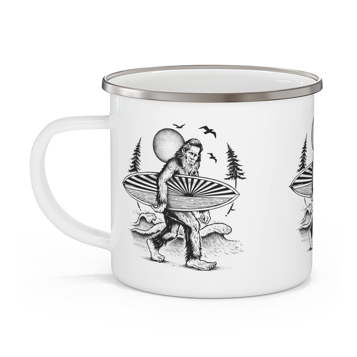 Ventana Surfsquatch by Thiago Bianchini Enamel Camping Mug (12oz - small)
