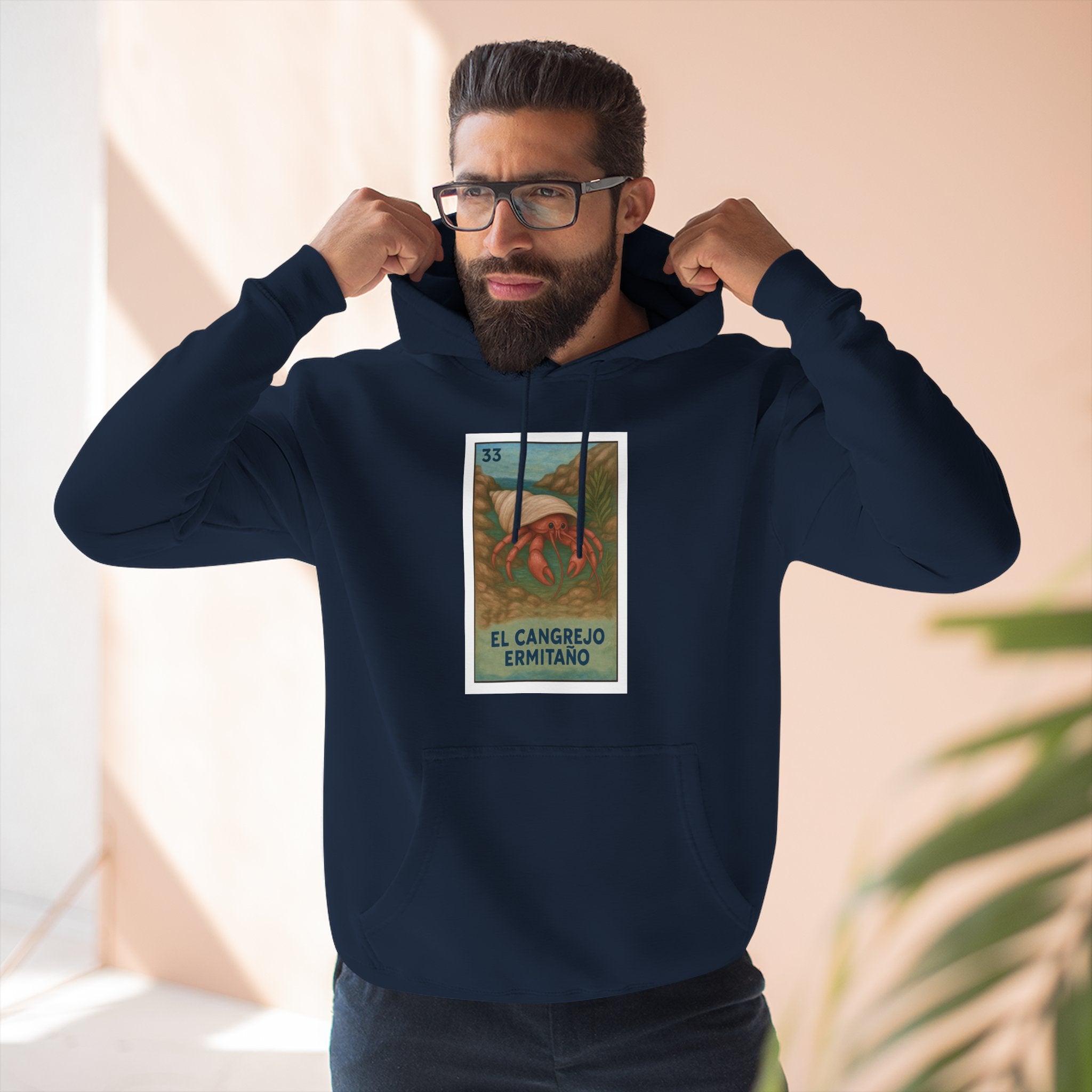 Hermit Crab Lotería Unisex - Pull-Over Cotton Blend Fleece Hoodie (El Cangrejo Ermitaño)