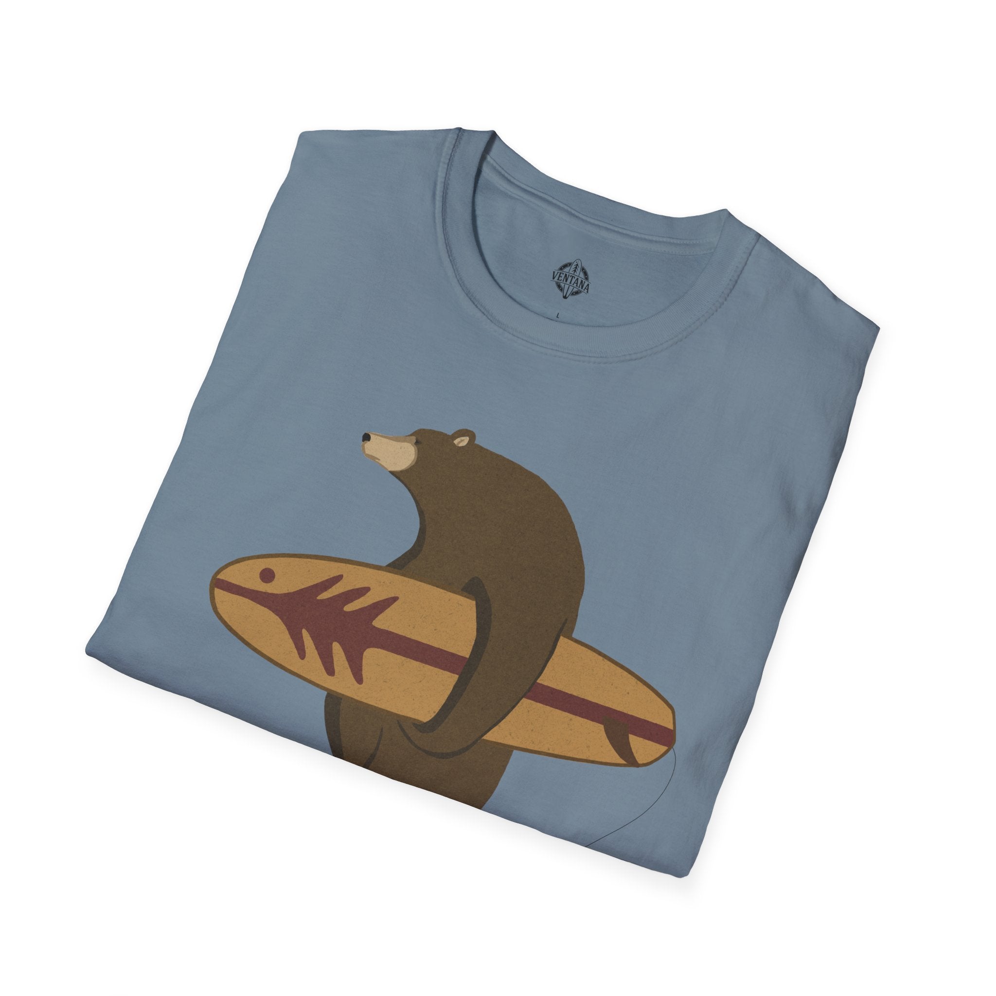 Surfing Grizzly Bear by Fabian Lavater Unisex - Soft Style U.S. Cotton T-Shirt