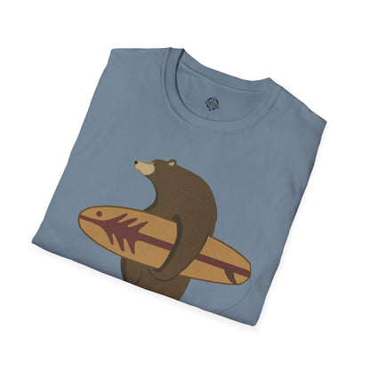 Surfing Grizzly Bear by Fabian Lavater Unisex - Soft Style U.S. Cotton T-Shirt