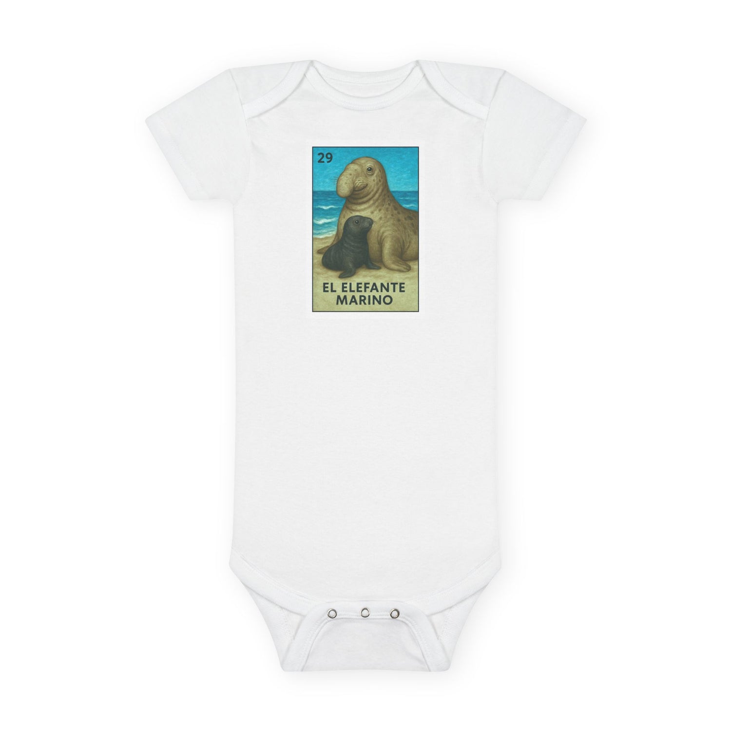 Elephant Seal Lotería baby cotton onesie image 3