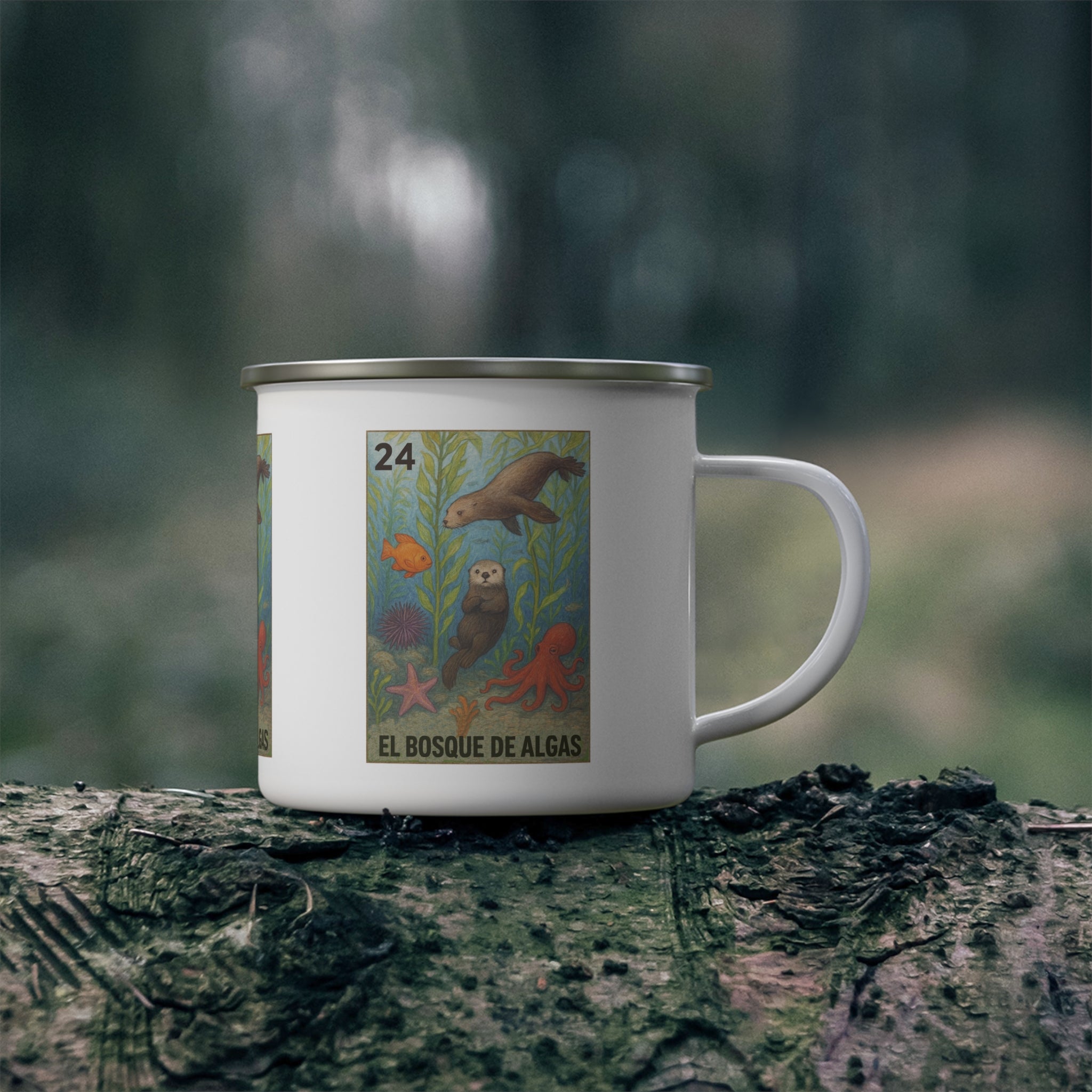 Kelp Forest Lotería Enamel Camping Mug (El Bosque de Algas) (12oz - small)
