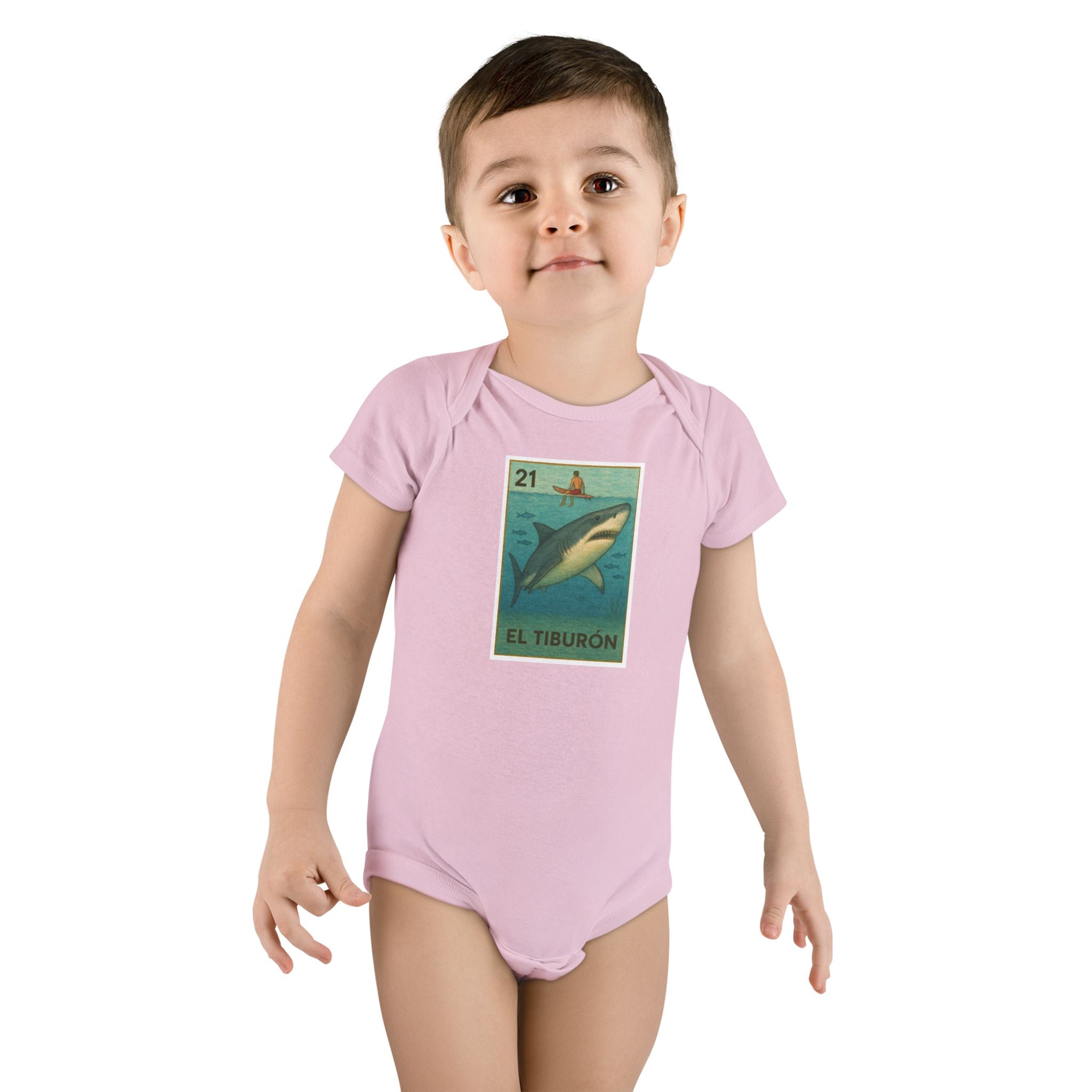 Shark Lotería baby cotton onesie image 15
