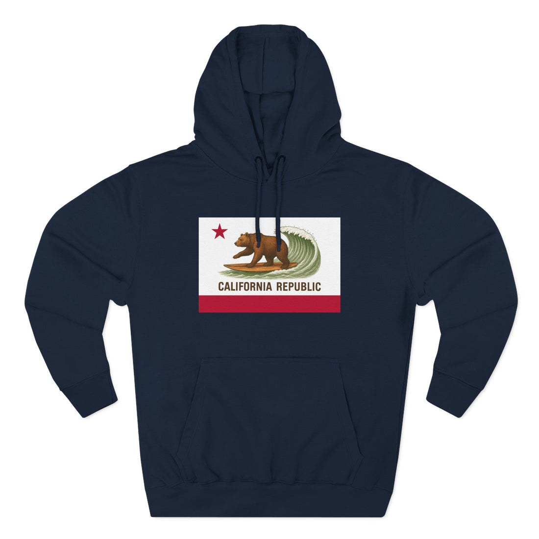 California Surfing Bear Flag Unisex - Pull-Over Cotton Blend Fleece Hoodie