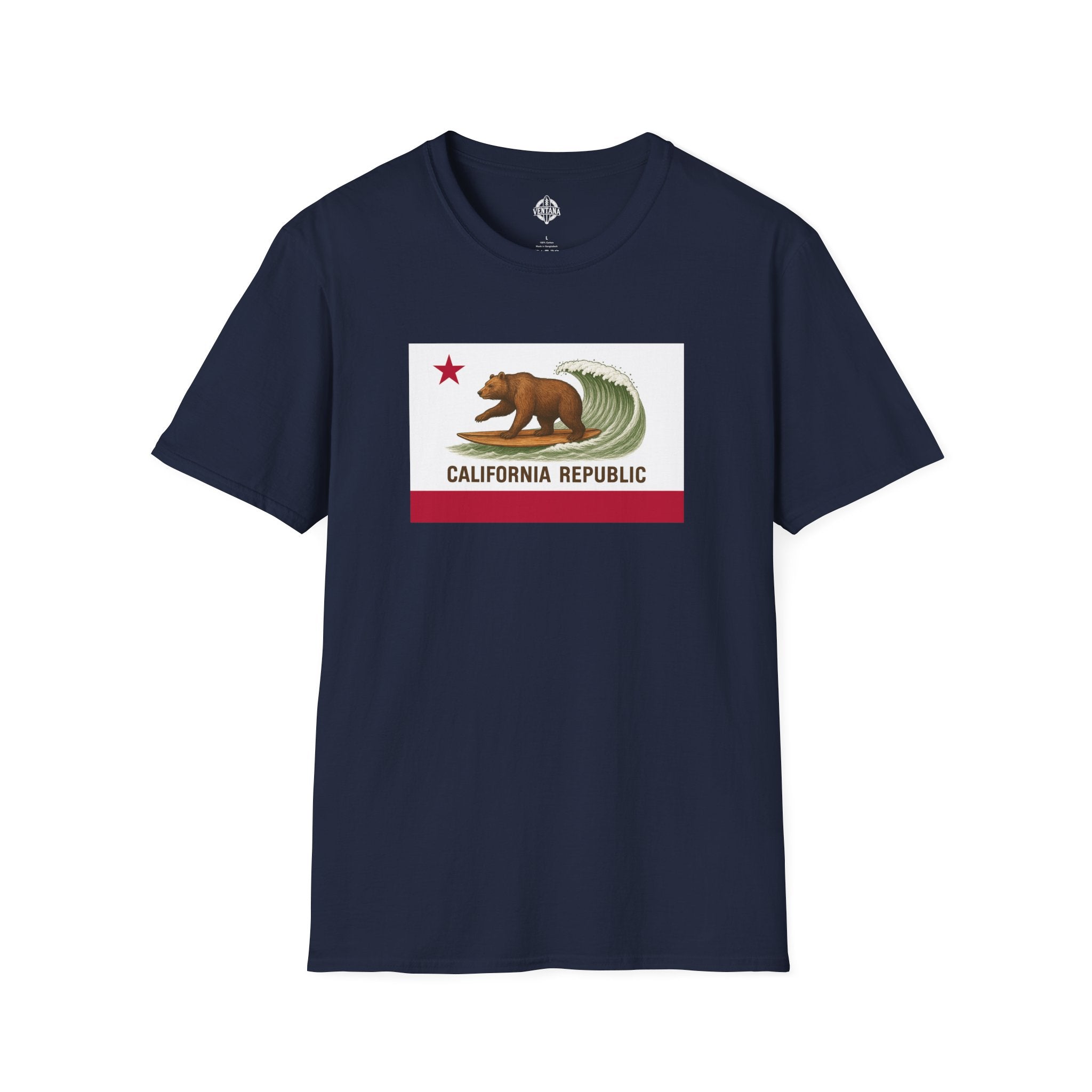 California Surfing Bear Flag Unisex - Soft Style U.S. Cotton T-Shirt